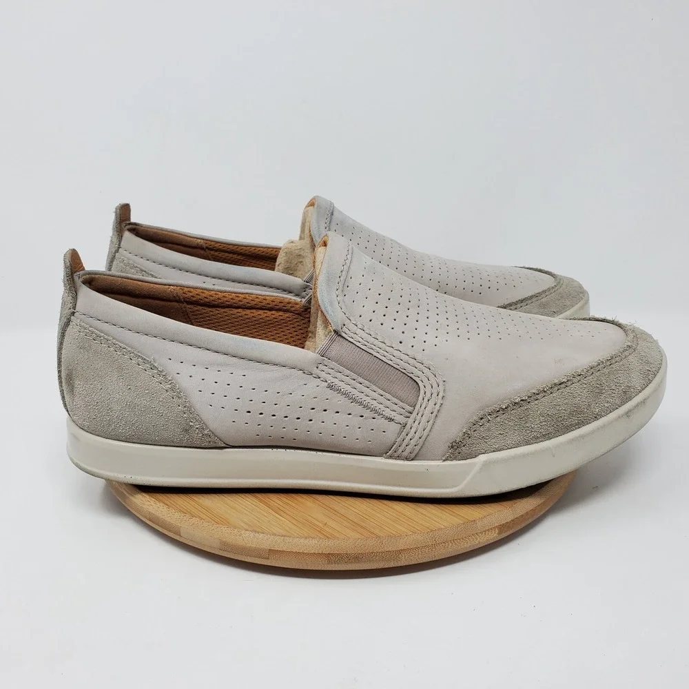 Ecco Collin 2.0 Shoes Mens 41 Beige Grey Slip On Loafer Comfort Sneaker 7-7.5 US